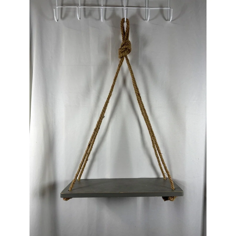 Hobby Lobby Rustic Gray Wood Hanging‎ Rope Wall Shelf 15.75in 1645340